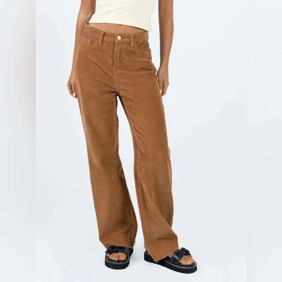 Brown Corduroy Flare Wide Leg Jeans mid rise